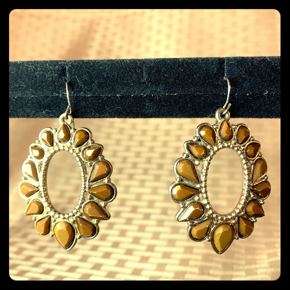 Retro Brown & Gold Tone Earrings